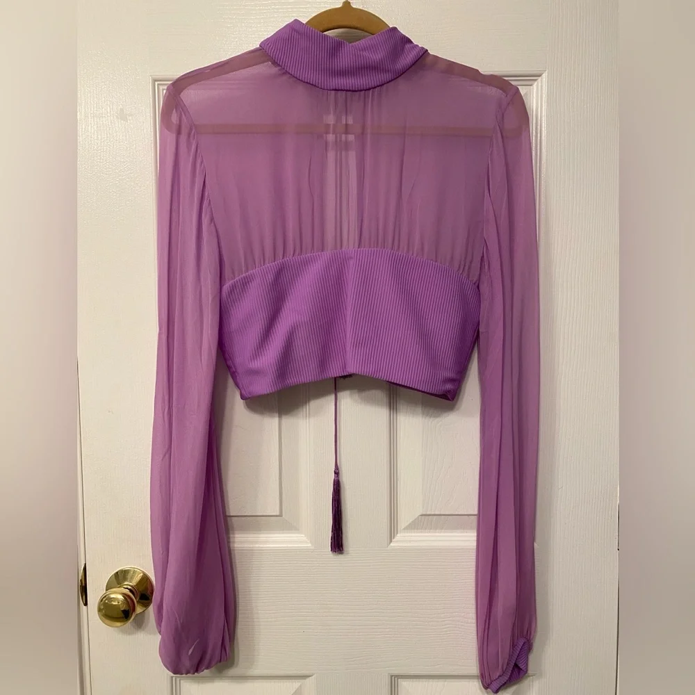 NWOT π X Revolve Indah. Size Large. Lavender Long Sleeve Sheer Crop Top. π - Picture 4 of 11